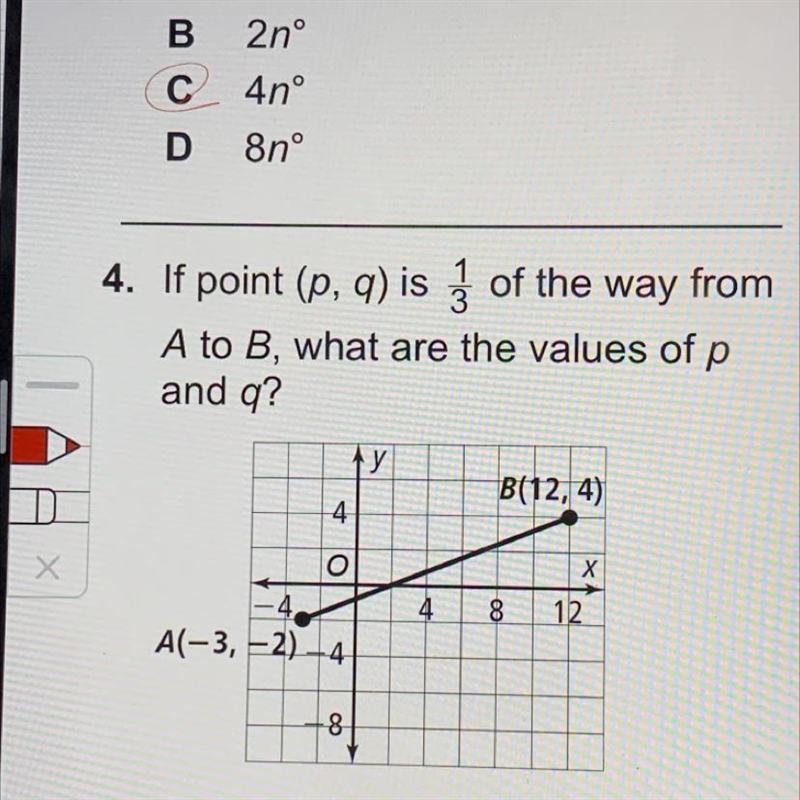 If point (p,q) is 1/3 of the way from a to b, what are the values of p and q?-example-1