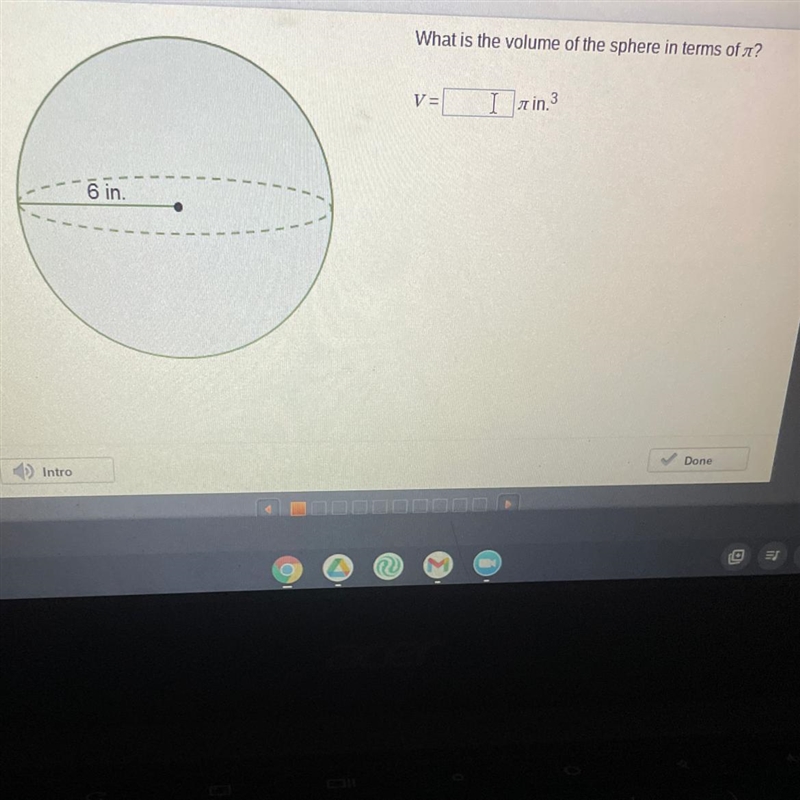 What is the volume of the sphere in terms of 17 1 = Itin. 6 in.-example-1