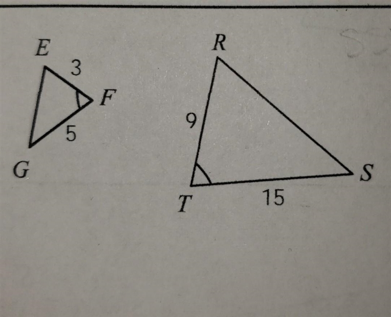 determine whether the triangles are similar. If similar, state how (AA, SSS, or SAS-example-1