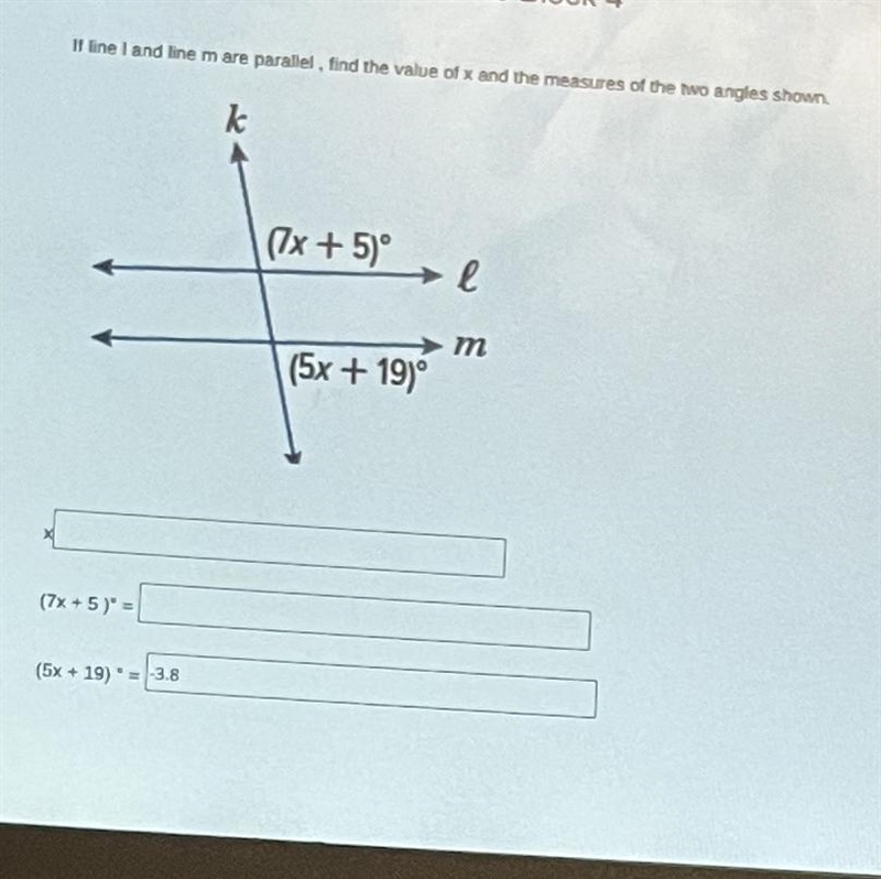 Find the value of x and the two equations-example-1