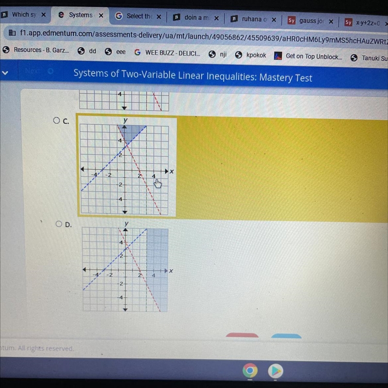 Select the correct answer. Which graph represents this system of inequalities? ý &lt-example-1