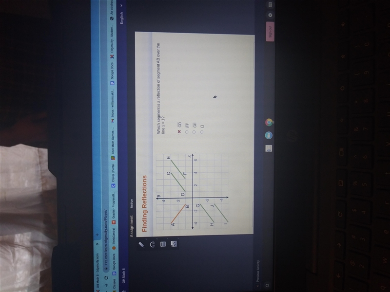 Which segment is a reflection of segment AB over the line x=1? X CD O EF O GA O IJ-example-1