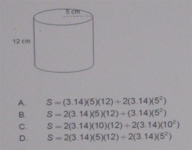 Which expression can be used to determine the total surface area of the cylinder shows-example-1