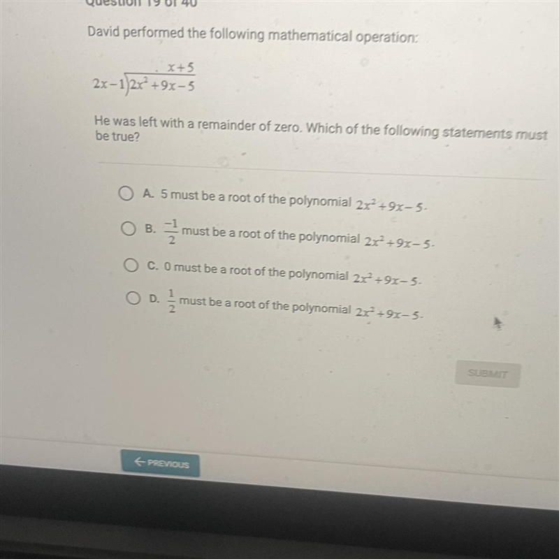 David performed the following mathematical operation:x+52x-1)2x² +9x-5He was left-example-1