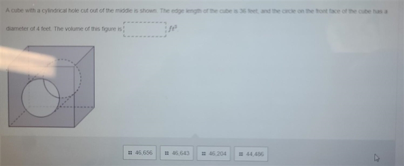 A cube with a cylindrical hole cut out of the middle is shown. The edge length of-example-1