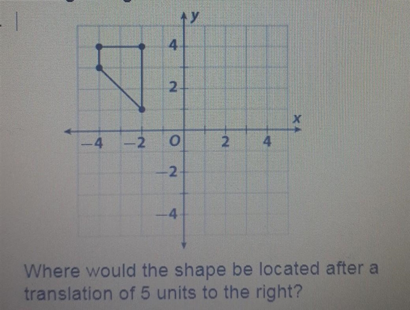 Where would the shape be located after a translation of 5 units to the right-example-1