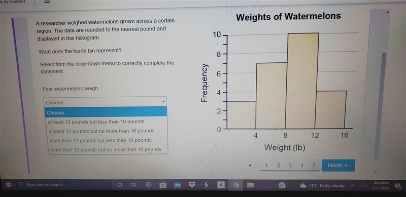 A researcher weighed watermelons grown across a certain region. the data are rounded-example-1