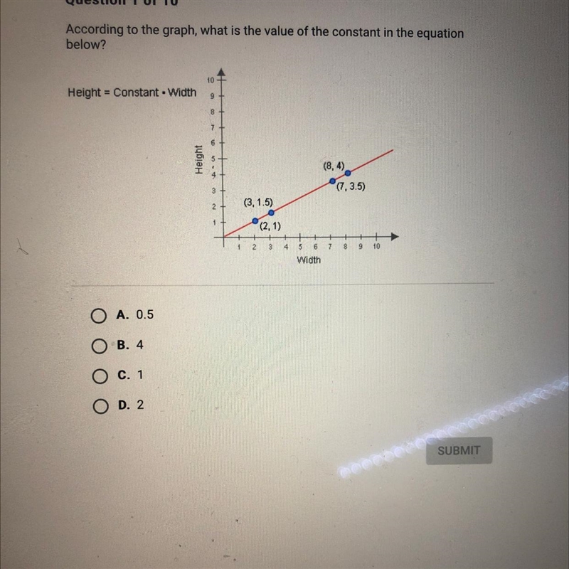 According to the graph, what is the value of the constant in the equation below?-example-1