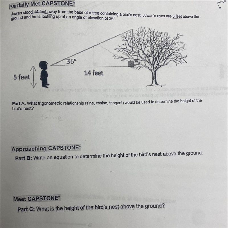 Juwan stood 14 feet away from the base of a tree containing a bird's nest. Juwan's-example-1