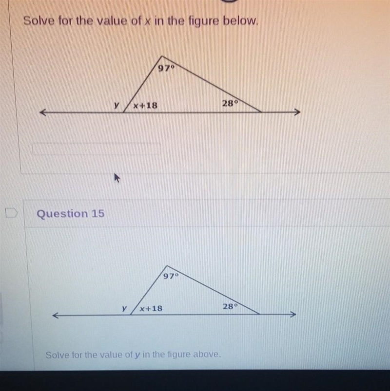 Solve for the value of x in the figure below. Solve for the value of y in the figure-example-1