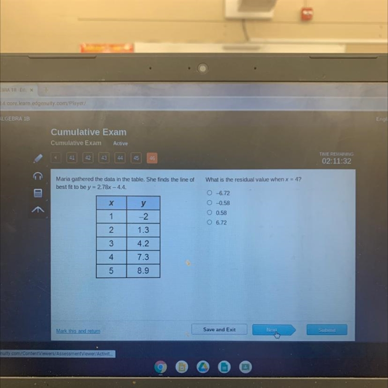 What is the residual value when x=4-example-1