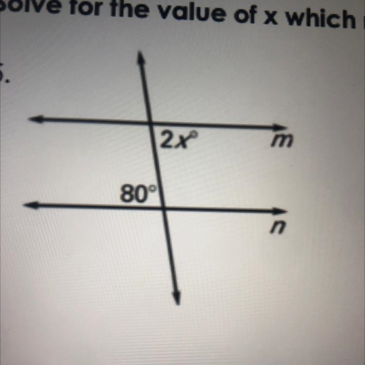 Solve for value of x which makes line m and n parallel-example-1