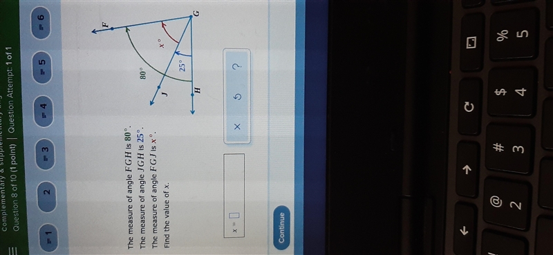 The measure of angle FGH is 80° the measure of JGH is 25° the measure of angle FGJ-example-1