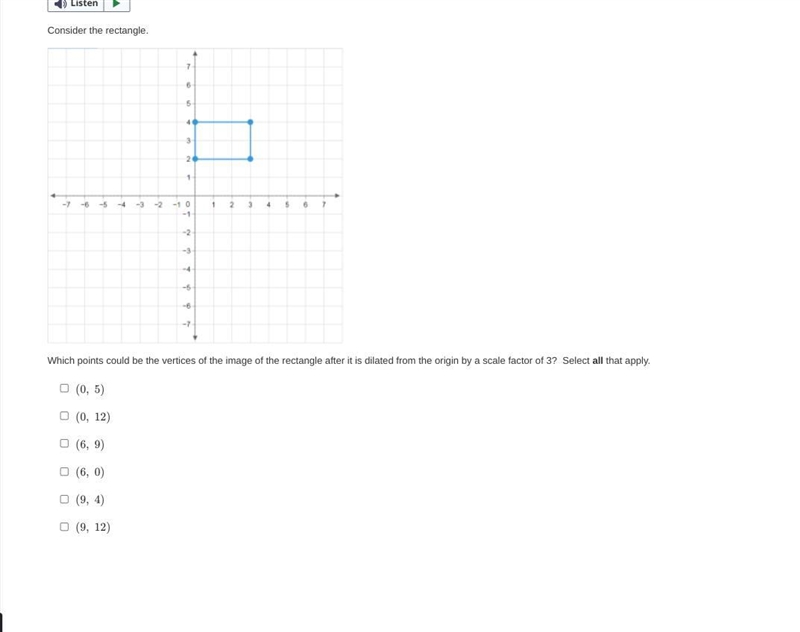 Which points could be the vertices of the image of the rectangle after it is dilated-example-1