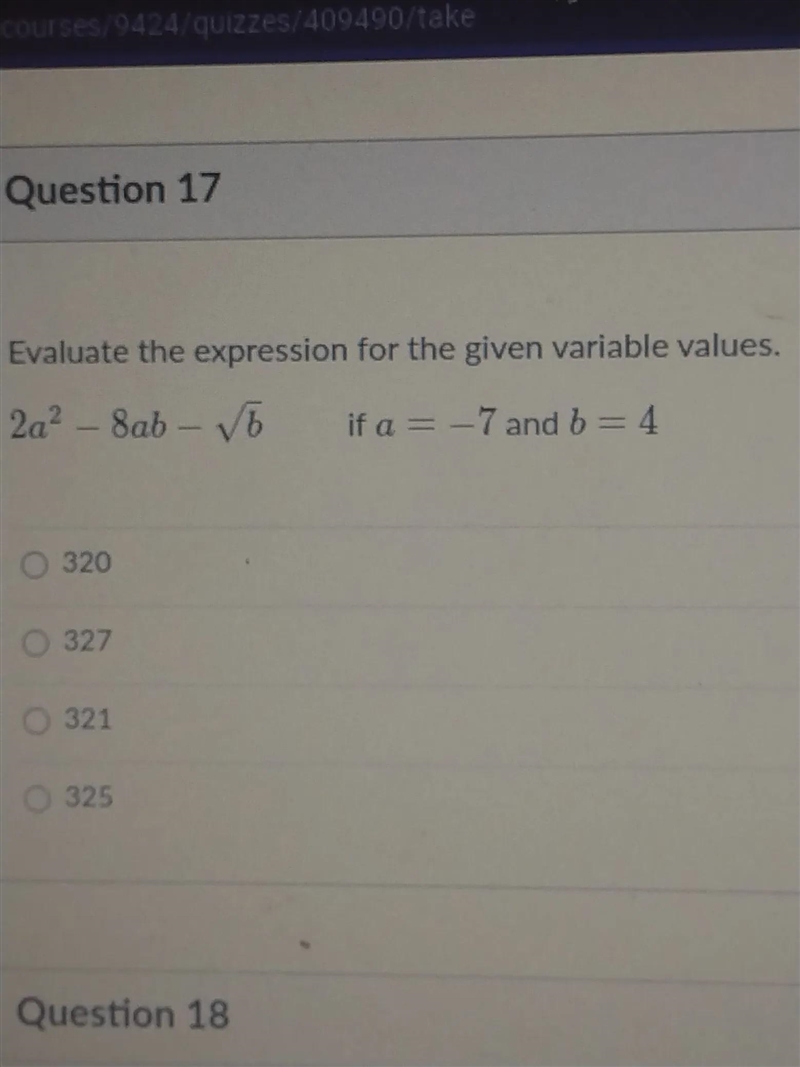 Evaluate the expression for the given variable values. 2a? - 8ab - VG 2. if a = -7 and-example-1