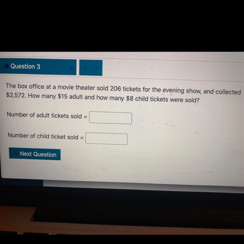 The box office at a Movie theatre sold 206 tickets for the evening show, and collected-example-1