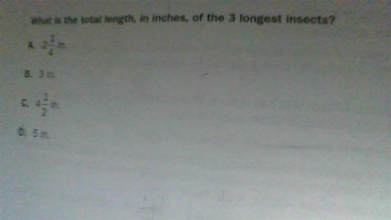 The answer choices are A. 2 1/4 inches B. 3 inches C. 4 1/2 inches D. 5 inches-example-1