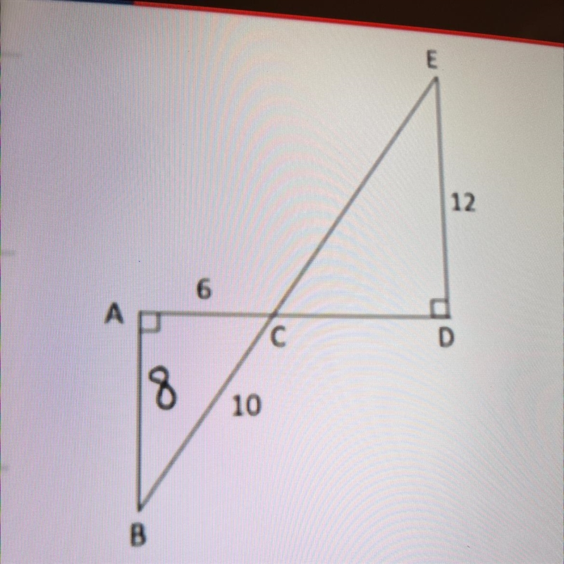 In the figure above, line segments AD and BE intersect at point C. What is the length-example-1