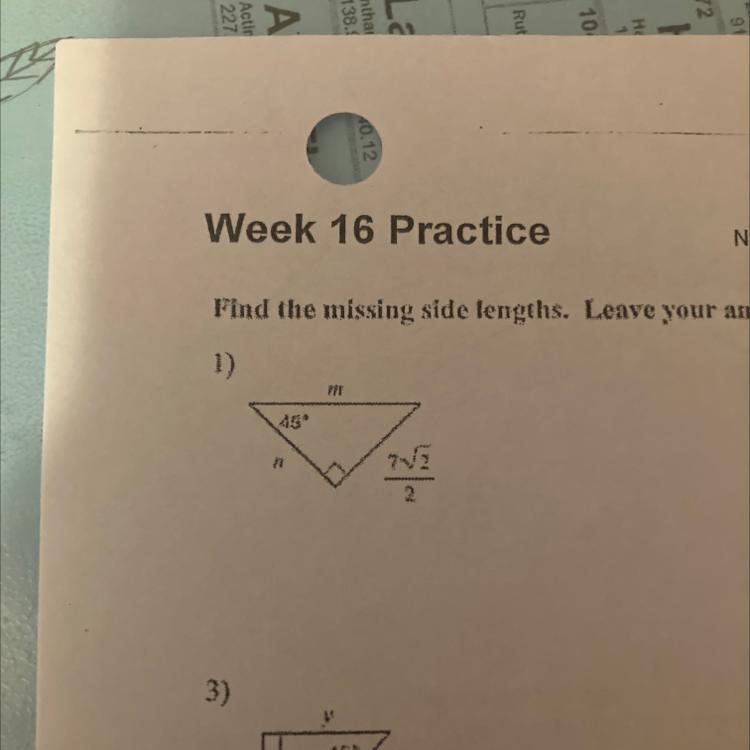 Find the missing side lengths. Leave your answers as radicals in simplest form-example-1