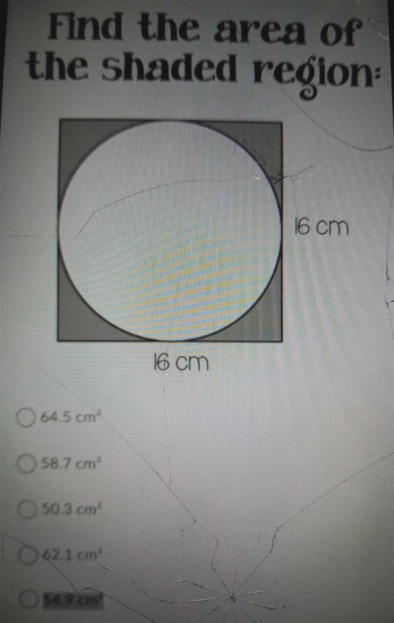 I need a fast answer please .Last option is its 54.9 cm^2-example-1