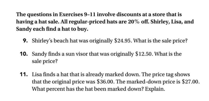 What percentage was the hat marked down? Question 11-example-1