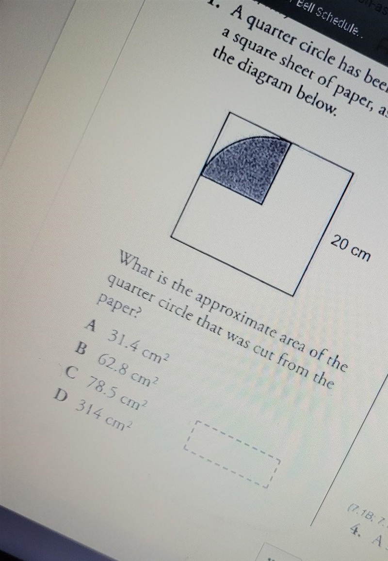 A quarter circle has been cut from a square sheet of paper as shown in diagram​-example-1