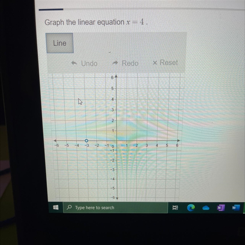 Graph the linear equation x = 4-example-1