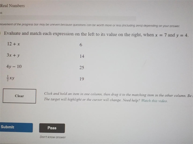 Evaluate and match each expression on the left to its value on the right, when X=7 and-example-1