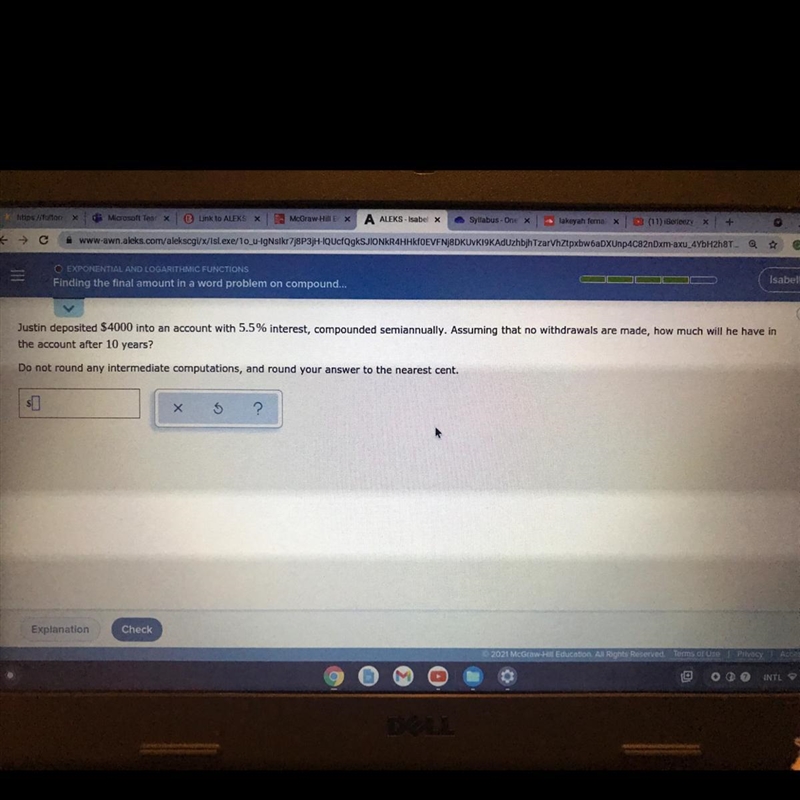 Justin deposited $4000 into an account with 5.5% interest, compounded semiannually-example-1