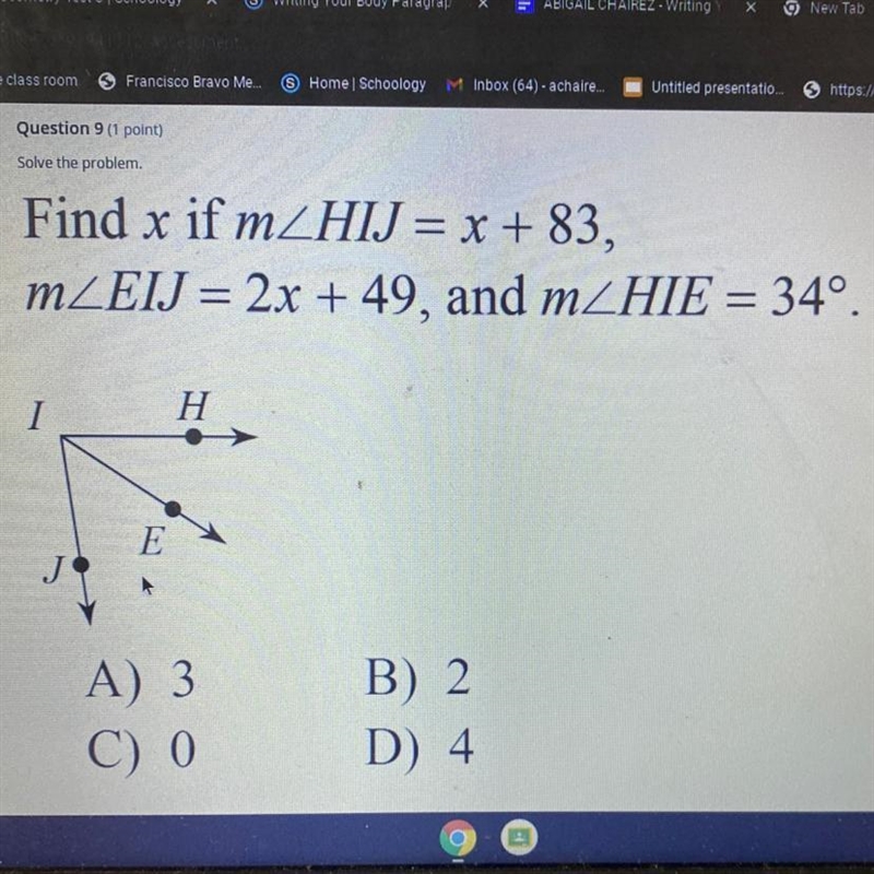 Find x if m/HIJ =x+83, m/EIJ =2x +49, and m/HIE=34-example-1