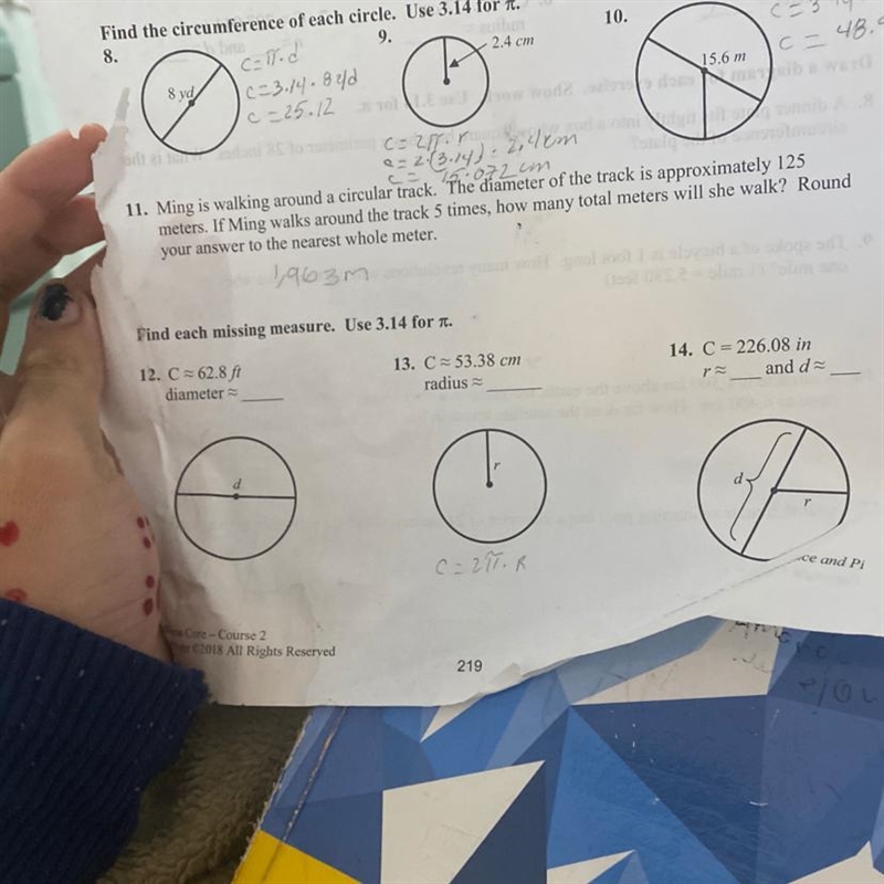 Find each missing measure. Use 3.14-example-1