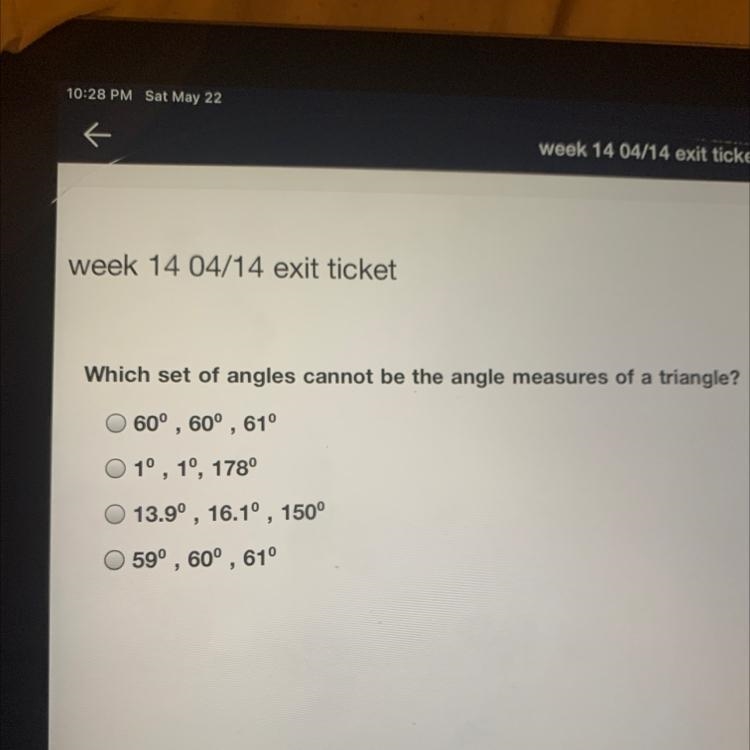 Which set of angles cannot be the angle measures of a triangle?-example-1