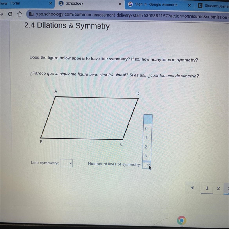 Does the figure below appear to have line symmetry if so how many lines of symmetry-example-1