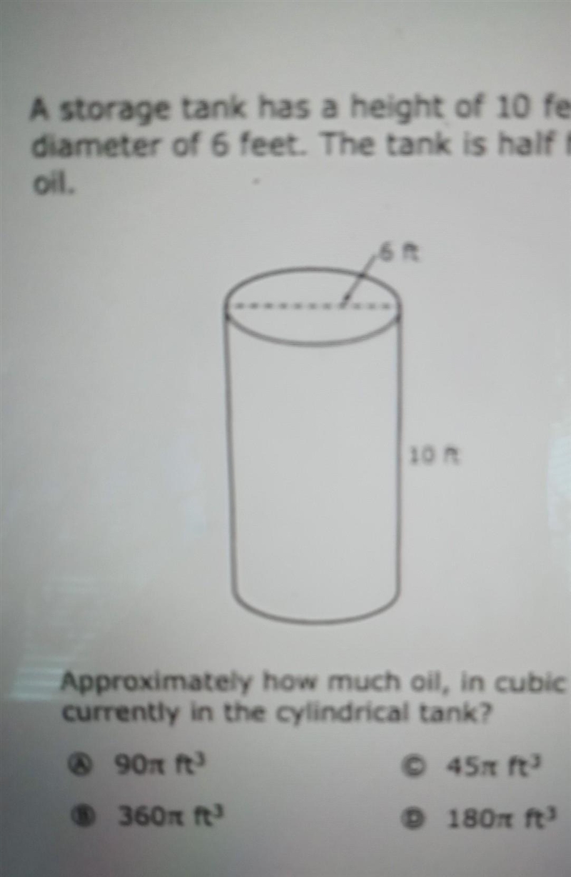 A storage tank has a height of 10 feet and a diameter of 6 feet. The tank is half-example-1