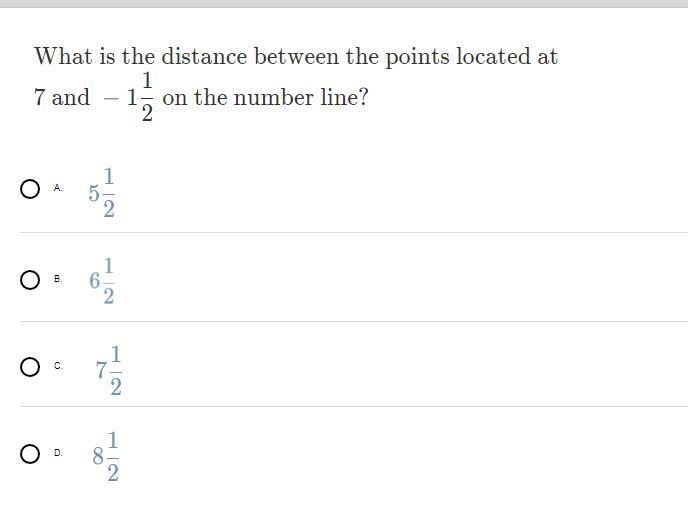 What is the distance between the points located at 7 and 1 1/2 on the number line-example-1