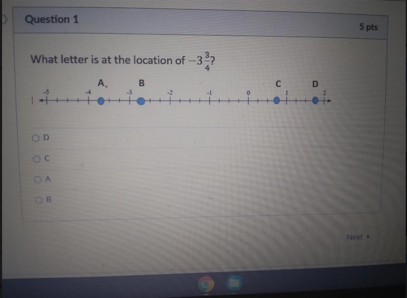 What are the letters is at the location of - 3 \tfrac{3}{4}-example-1