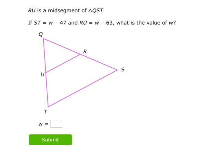 If ST=w–47 and RU=w–63, what is the value of w?-example-1