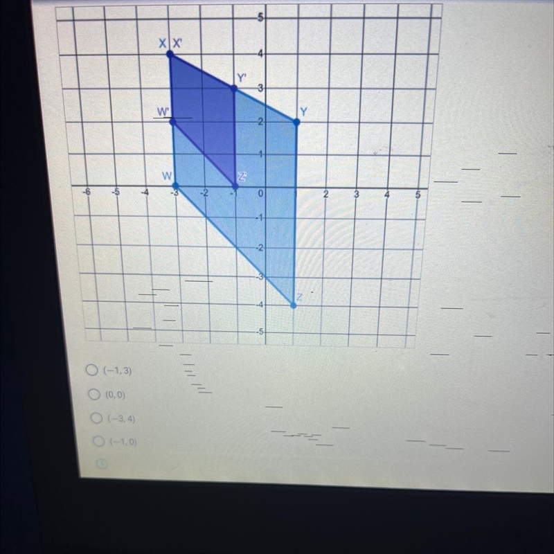 1. What is the center of dilation used to dilate quadrilateral WXYZ to quadrilateral-example-1