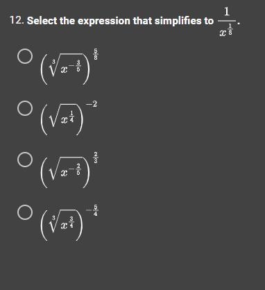 Select the expression that simplifies to 1 / x^1/8-example-1