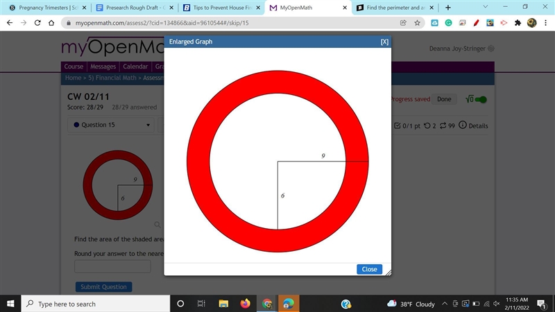 Find the area of the shaded area. Round your answer to the nearest tenth-example-1