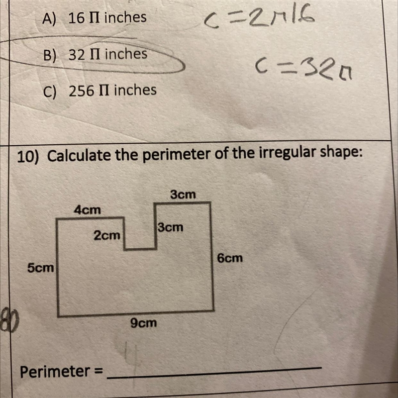 Calculate the perimeter of the irregular shape please show ur work because i have-example-1