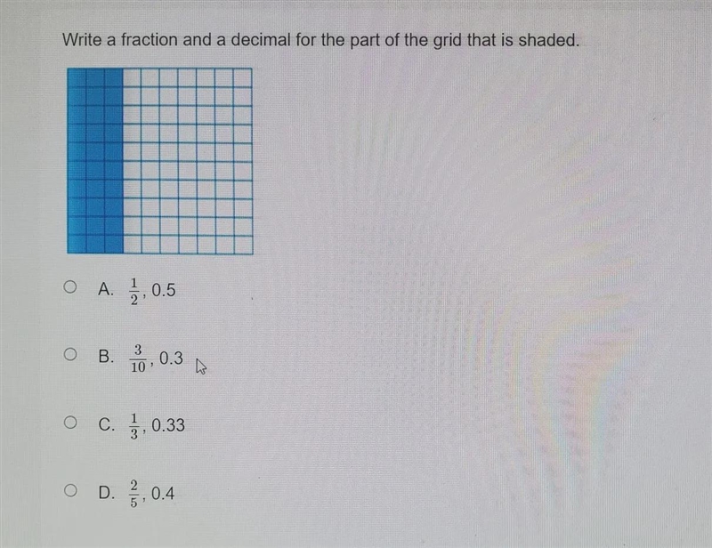 Write a fracción and a decimal for the part of the gris that is shaded.-example-1