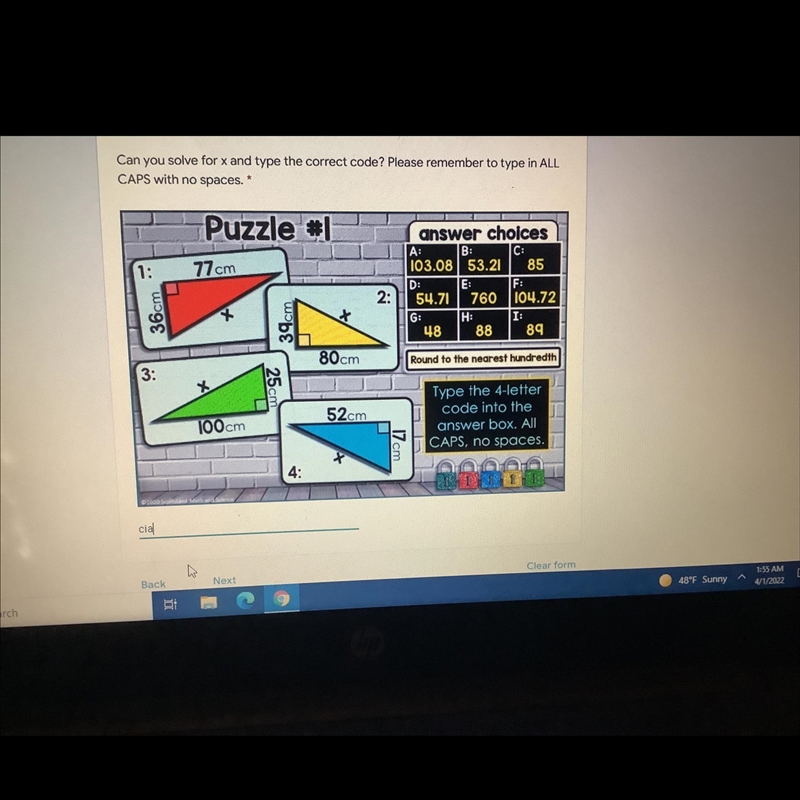 Can you solve for X inside the correct code for question four?-example-1