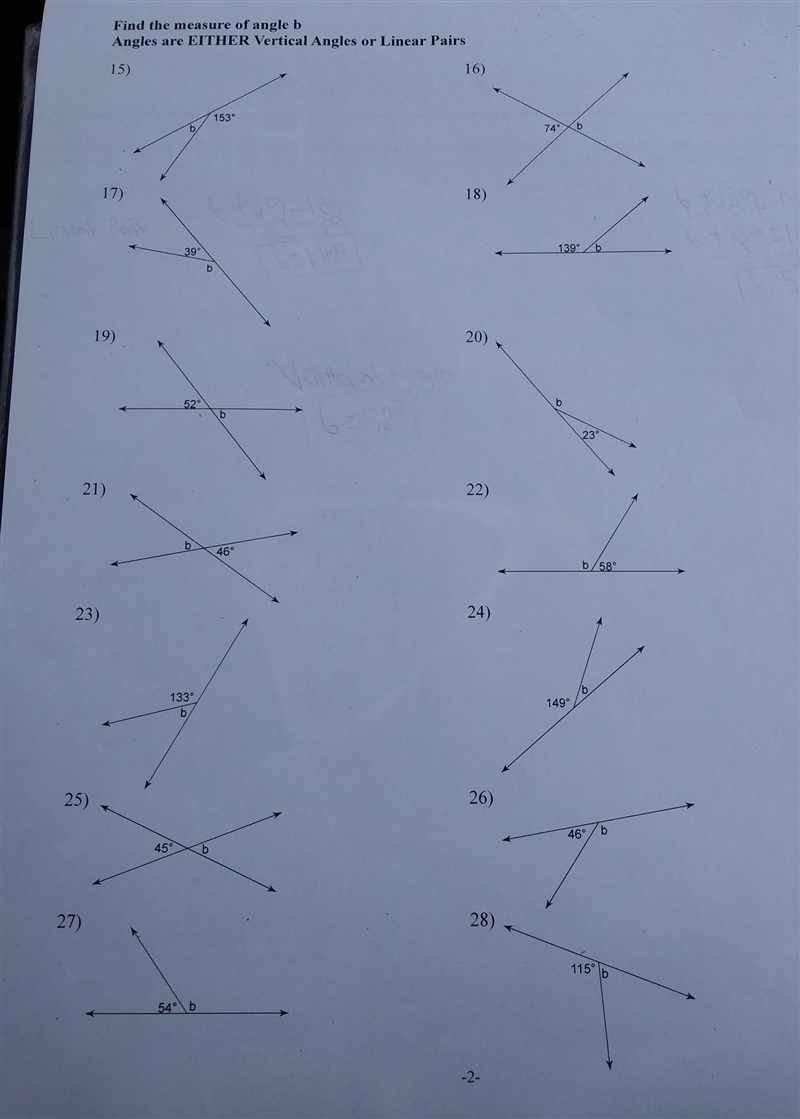 Can someone please help me with #15 through #28 of the geometry angle pairs #6 assignment-example-1