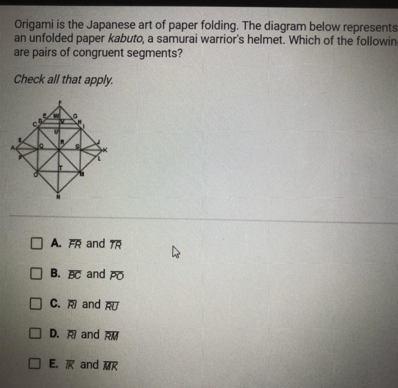 Origami Is the Japanese art of paper folding the diagram below represents an unfolded-example-1