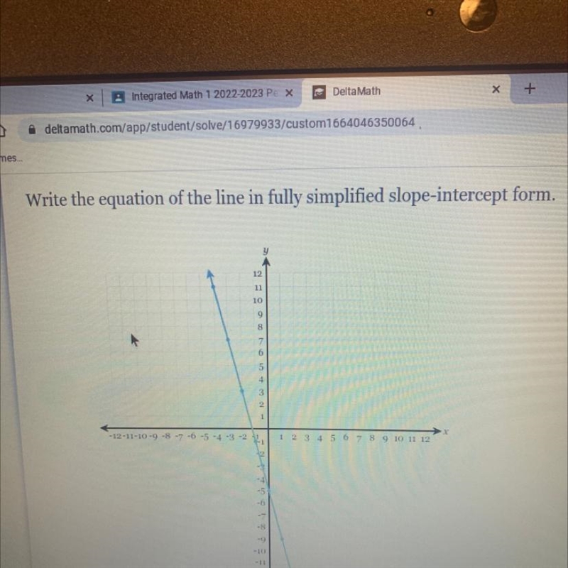 Write the equation of the line in fully simplified slope-intercept form. -12-11-10-9-8 4-3-2 12 2H-example-1