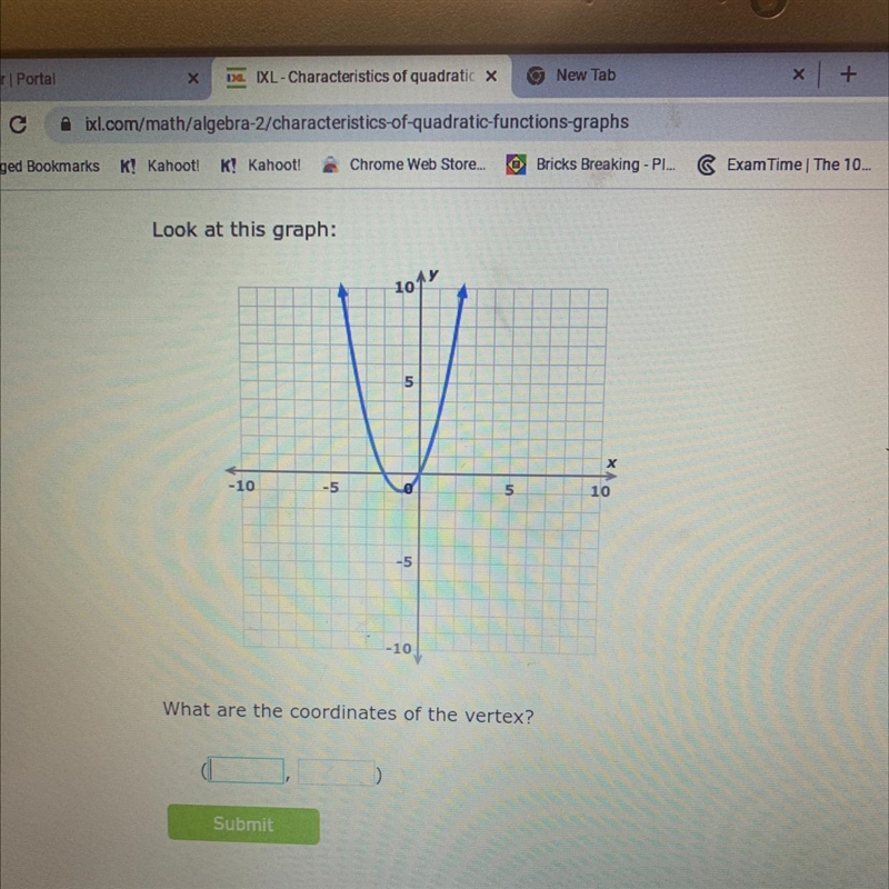 Look at this graph: What are the coordinates of the vertex?-example-1