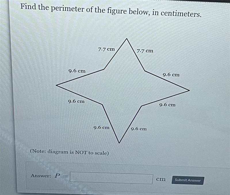 Find the perimeter of the figure below, in centimeters-example-1