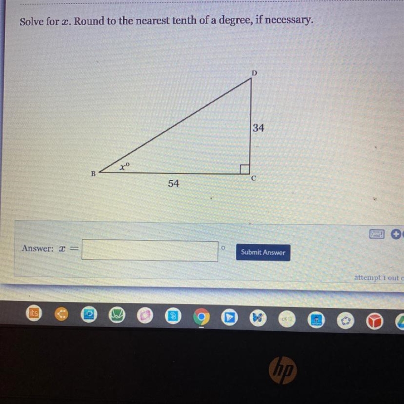 Solve for x. Round to the nearest tenth of a degree, if necessary.-example-1