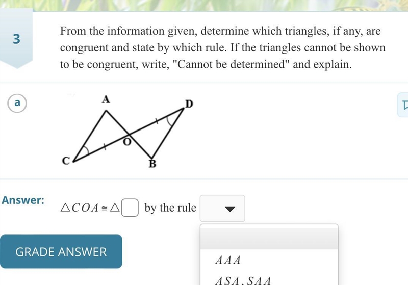 3a From the information given, determine which triangles, if any, are congruent and-example-1